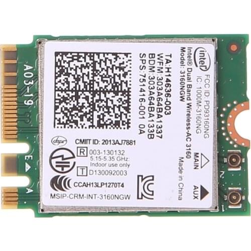 Intel Dual Band Wireless 802.11 AC 3160 NGW NGFF Bluetooth 4.0 Wifi WLAN Card