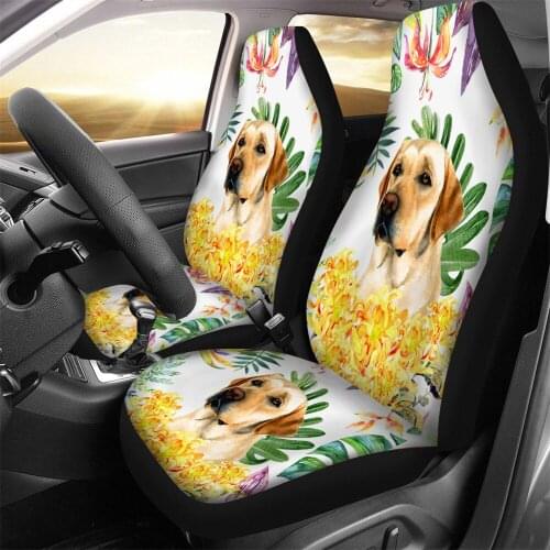 INSTANTARTS Sunflower Dog Cat Dog Pattern Elastic Polyester Fabric Vehicle Seat Protector 2pcs Car Interior Seats Protector Hot