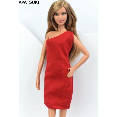 Red One Shoulder Fashion Dress For Barbie Doll Clothes Evening Dress Vestido Jumper Skirt For Barbie Doll 1/6 Doll Accessories