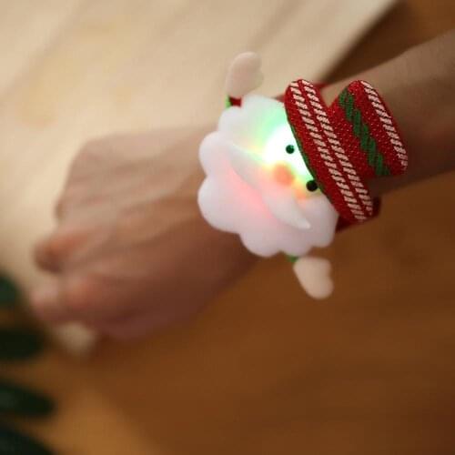 Creative Led Luminous Christmas Wristband Slap Circle Bracelet Plush Soft Stuffed Santa Claus Tree Elk Toys Kid Girls Xmas Gifts