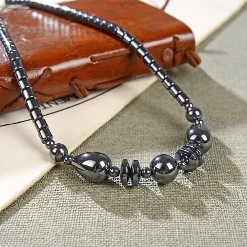 Fashion Bohemian Necklace for Women Jewelry Natural Hematite Stone Decoration Pendant Beads Strand Necklaces Men Party Gift B427