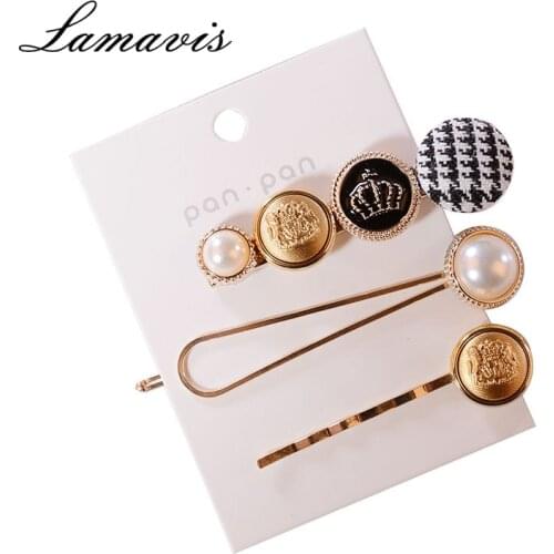 Fashion 3 Pack Suit Houndstooth Button Metal Clip ins Net Red Hairpin Pearl Hairpin Female Korean Retro Headdress Hairpin