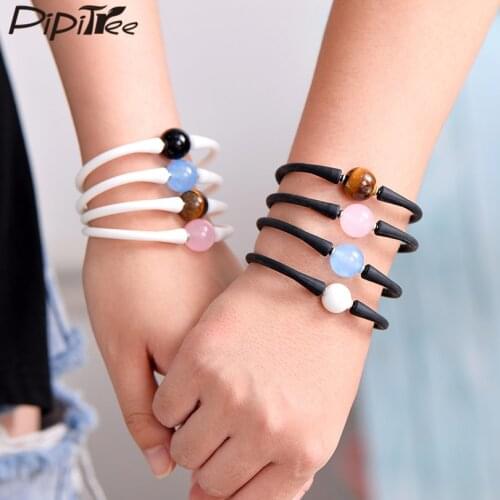Pipitree Fashion 14mm Natural Stone Silicone Bracelet Jewelry Unisex Tiger Eye Lava Couple Bracelets for Women Men Pulsera mujer