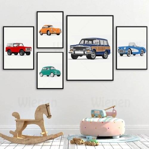 Cartoon Transportation Motorcycle Automobile Vintage Car Nursery Wall Art Canvas Painting Modern Home Decoration Decor Posters