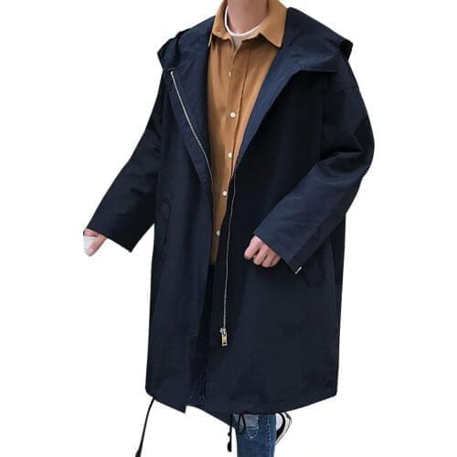 2020 mens autumn new hooded windbreaker mens loose thin open long jacket coat