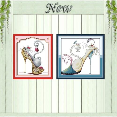 Fashion high heels and a cat cute paintings counted printed on canvas DMC 14CT 11CT Cross Stitch Needlework Sets Embroidery kits
