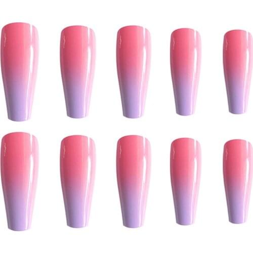 Ballerina Gradient Full Cover False Nails Long Coffin Fake Nail Art Tips Gradient Color Artificial False Coffin Nails Manicure