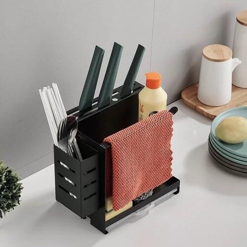 Stainless Steel Kitchen Sink Shelf Knife Rack Storage Organizer dust cloth holder Wall Mounted Chopsticks Barrel waterlogging