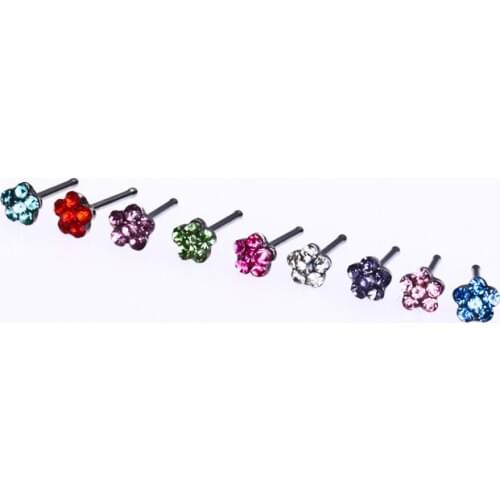 Newest Nose Studs Rings Pin Flower Body Piercing Jewelry 316L Surgical Steel Multicolor Crysaly Gem Tragus Popular wholesale