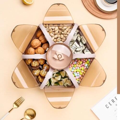 New Creative Flower Petal Fruit Plate Candy Storage Box 7 Grids Nuts Snack Tray Rotating Flowers Food Gift Box For Party Wedding