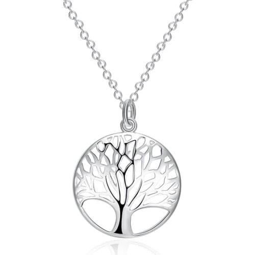 High quality S925 sterling Silver color necklace chain jewelry, Fashion Openwork Tree Necklace N802
