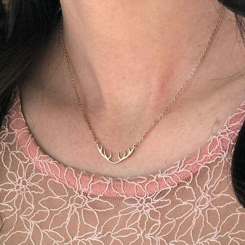 Gold Color Antler Necklace Delicate Deer Horn Pendant Stainless Steel Charm Necklace Best Friends Gifts Wild Animal Jewelry