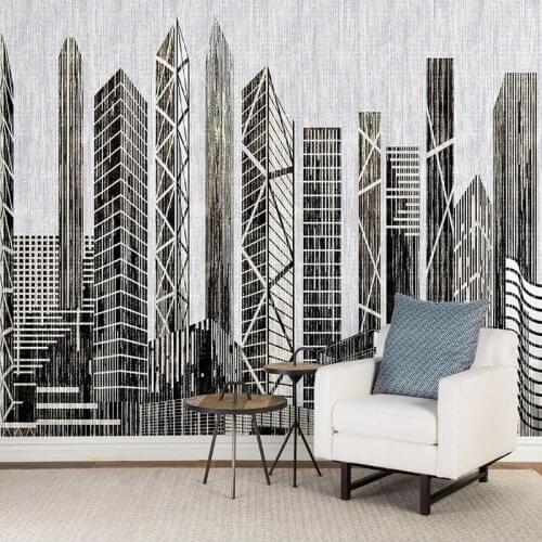 Custom Photo Wallpaper Hand Painted Modern Minimalist Retro City Architectural Landscape 3D Wall Mural Living Room Bedroom Mural