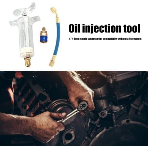 Transparent Oil Injection Tool AC Oil Dye Syringe 30ml 2 oz with Low Side Quick Connector 1/4 SAE R-134a