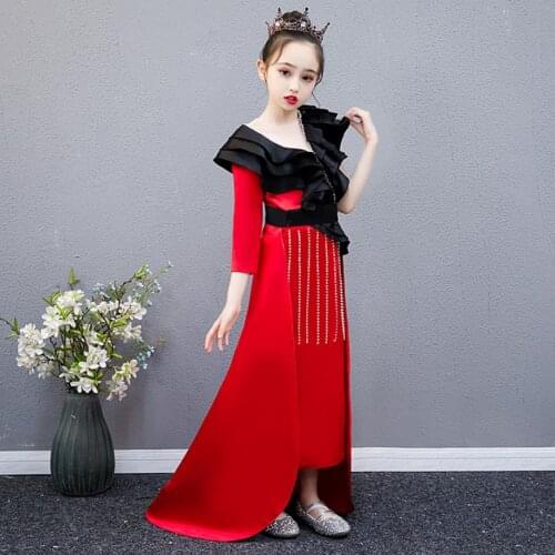 Luxury Ruffles Beading Tassel Design Mermaid Evening Gown Kids Catwalk Wedding Birthday Party Dresses For Girl Vestidos L1041
