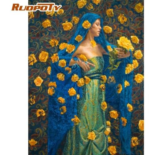 RUOPOTY Frame Flower Women Painting By Numbers Figure Coloring By Numbers Acrylic Canvas Painting Handpainted Drawing Art