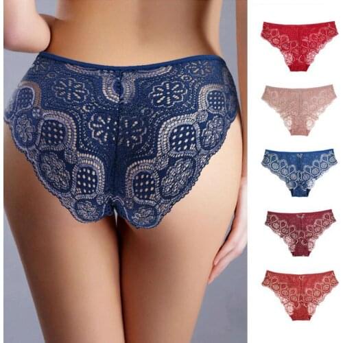 Sexy Womens Underwear Lace Panties Transparent Briefs Mid Waist Seamless Female Panty Comfort Lingerie Intimates Underpants