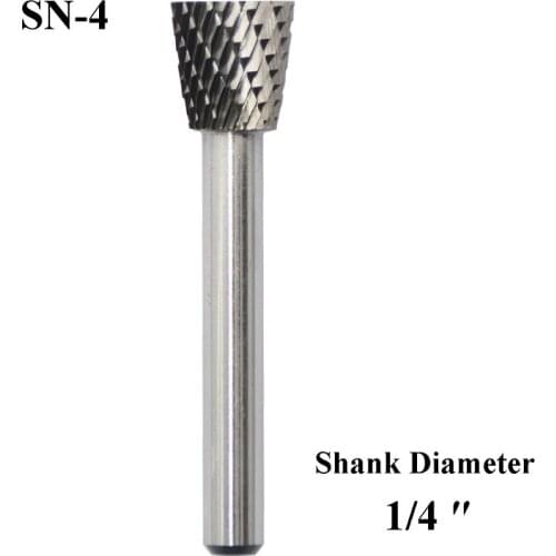 SN-4 Tungsten Carbide Burr Rotary File Inverted Cone Shape Double Cut with 1/4'Shank for Die Grinder Drill Bit