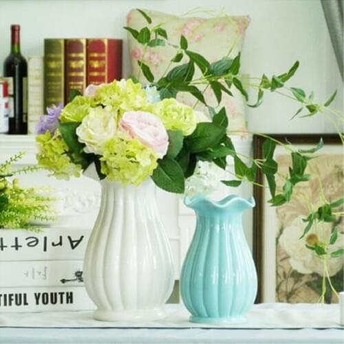 Blue and white ceramic vase, American style simple creative home living room decoration dried flower arrangement