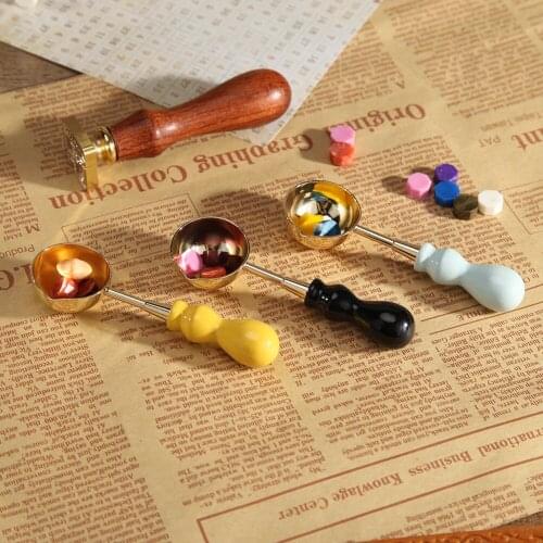 Vintage Wood Handle Sealing Wax Spoon Brass Seal Stamp Wax Melting Burning Scoop for Scrapbooking Album Envelope