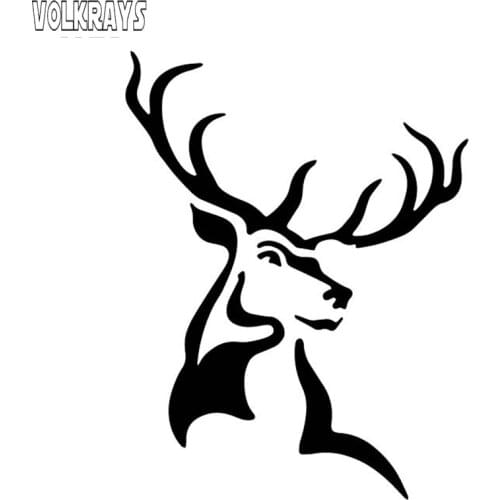 Volkrays Personality Car Sticker Deer Head Accessories Reflective Waterproof Cover Scratches Vinyl Decal Black/Silver,14cm*11cm
