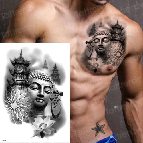 Temporary tattoo sticker tatoo sleeve tattoo black large tattoo water transfer tatoo men chest body art tattoos waterproof lotus