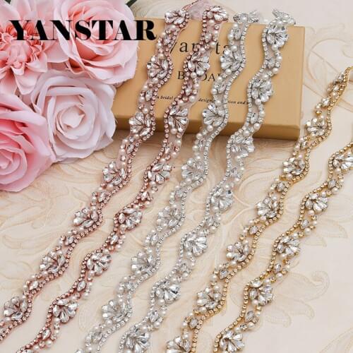 YANSTAR Wholesale 10Yards*2CM Applique For Wedding Dress Clear Rose Gold Cry Applique For Bridal Sash YS810