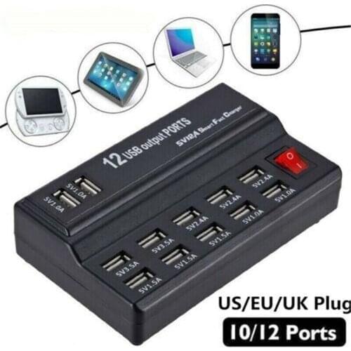 Vogek 12 Ports USB Charger 5V Multi-Port AC Power Adapter Fast Charging Station EU US Phone Accessories For Ipad Iphone