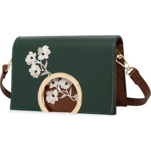 Women Leather Embroidery Messenger Bag Girl Shoulder Bags Female Bag Braccialini Style Plum Blossom Crossbody Bags for Women