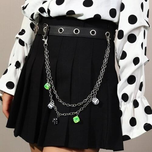 Punk Hip Hop Metal Pants Chain For Women Dice Pendant Trousers Waist Chain Jeans Keychains Girl Youth Street Fashion Jewelry