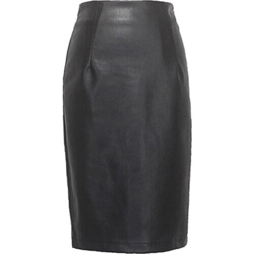 Women package Hip pu Leather knee-length High Waist Split pencil skirt Plus Size 2XL