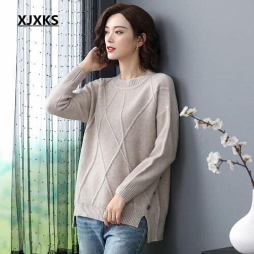 XJXKS 2020 autumn winter new high-end cashmere knitted sweater women pullover solid color comfortable women sweater