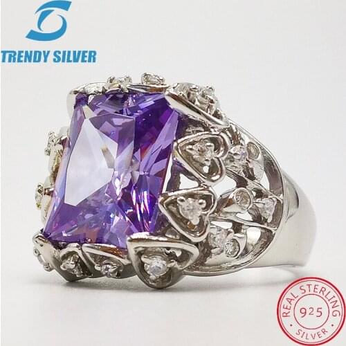 Vintage rings silver real 925 sterling jewelry for women rose gold with stone zircon solid elegant