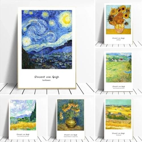 Famous Painting Van Gogh Sunflower Starry Sky Painting Canvas Painting Poster Print Wall Art for Living Room Home Artwork Decor