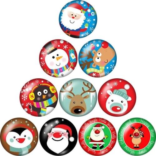 New Merry Christmas Photos Cartoons 10pcs 12mm/16mm/18mm/25mm Round photo glass cabochon demo flat back Making findings ZB0588