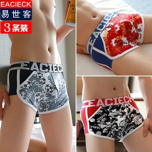 EACIECK 3 Pcs Mens Boxer Briefs Pure Cotton Tide Brand Trendy Personality Summer Breathable Boxer Briefs Mens Underwear