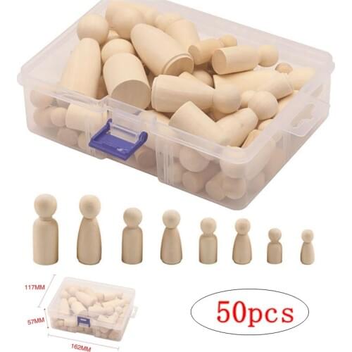 50Pcs/Box Wooden Peg Dolls Maple Unpainted Kids Birthday Gifts Handmade Unfinished Weddings Cake Dolls Decor Dolls Set