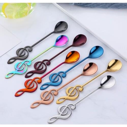 Stainless Steel Coffee Stirring Spoon Sugar Musical Note Handle dinnerware tea spoon metal Dessert Spoon Tableware 4PCS/lot