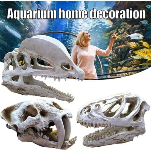 Aquarium Fish Tank Dinosaur Head Skull Ornament Resin Crafts Halloween Props Popular Science Tools A1