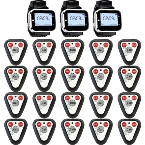 JINGLE BELLS wireless calling system 20 call button+3 watch pager for restaurant equipment wireless paging system watch receiver