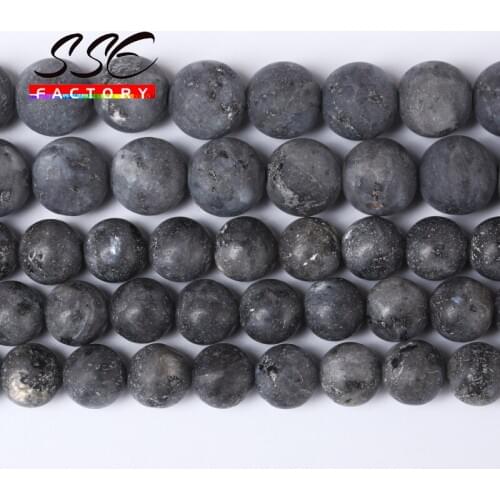 Natural Matte Black Labradorite Larvikite Stone Beads Round Beads 15'' Strand 4-12mm for Jewelry Making DIY Bracelet Accessories