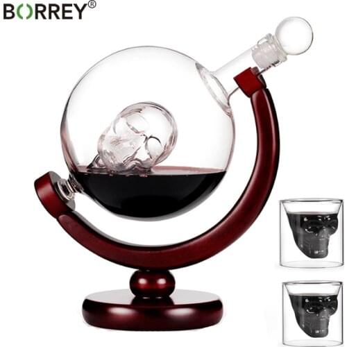 BORREY Etched Globe Skull Decanter Wine Bottle Wine Glasses Family Bar Creative Empty Wine Bottle Alcohol Vodka Liquor Dispenser