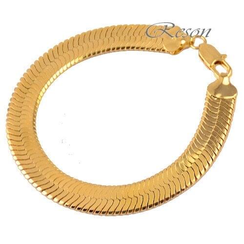 1pcs Mens Womens Boys Yellow Gold Color Link Herringbone Chain Bracelet Accessories Jewelry