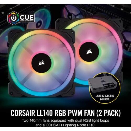Corsair Fan LL Series LL140 RGB 140mm Dual Light Loop RGB LED PWM Fan with Lighting Node Pro