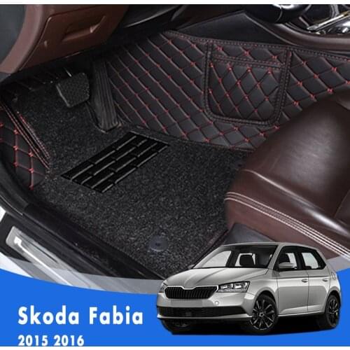 For Skoda Fabia 2018 2017 2016 2015 Luxury Double Layer Wire Loop Car Floor Mats Carpets Auto Waterproof Interior Rugs