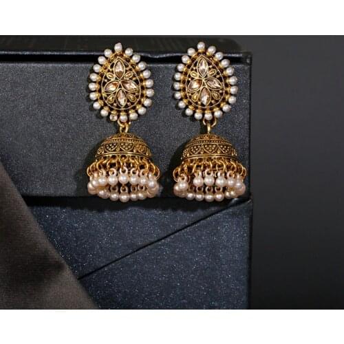 Classic Womens Gold Pearl Beaded Tassel Earrings Turkey Bijoux Vintage Drop Earrings Ethnic Tribe Indian Jewelry