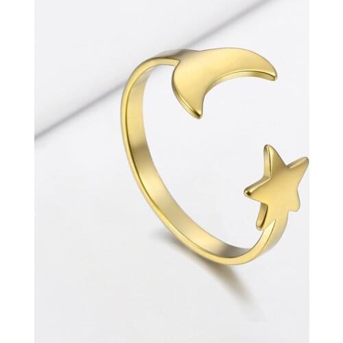 COOLTIME Moon Star Rose Gold Color adjustable Stainless Steel Gift for Man Women Finger Lover Couple Ring 2021 New Jewelry