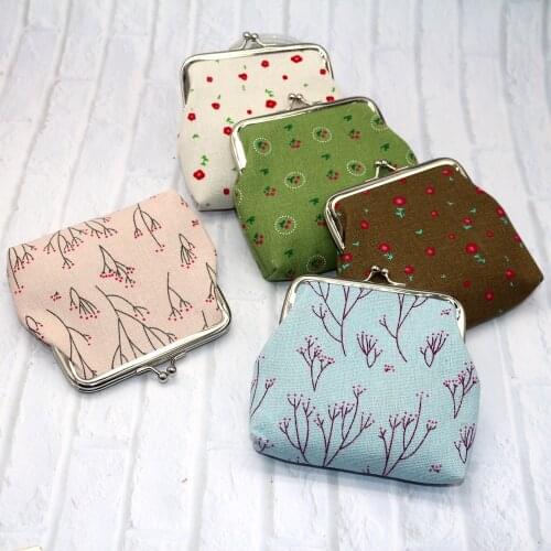 Printing Buckle Coin Purses Flower Cotton Fabric Zero Change Wallet Lady Card Holders Key Bag Purse Pendant Pouch
