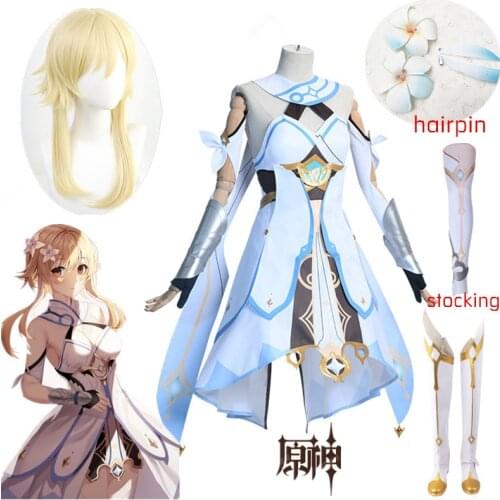 Game Genshin Impact Traveler Lumine Cosplay Costume Original Version Uniform Halloween Women men Costumes Full Set And wig