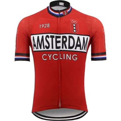 AMSTERDAM red cycling jersey short sleeve ropa ciclismo mtb jersey FRANCE HOLLAND ITALIA bike clothing 5 country style
